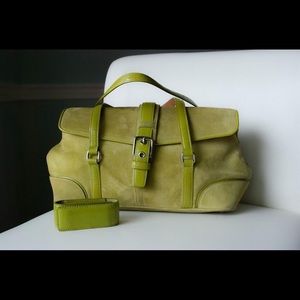 Coach suede leather green purse